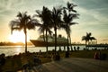 A liner leaves Miami at sunset